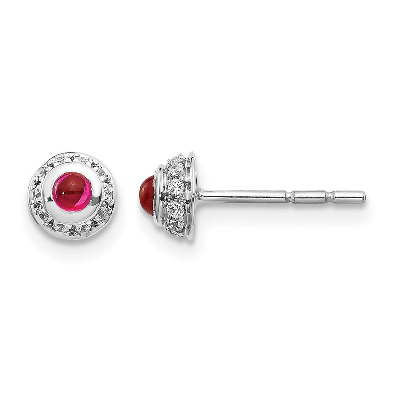 14k White Gold Real Diamond and Cabochon Ruby Earrings