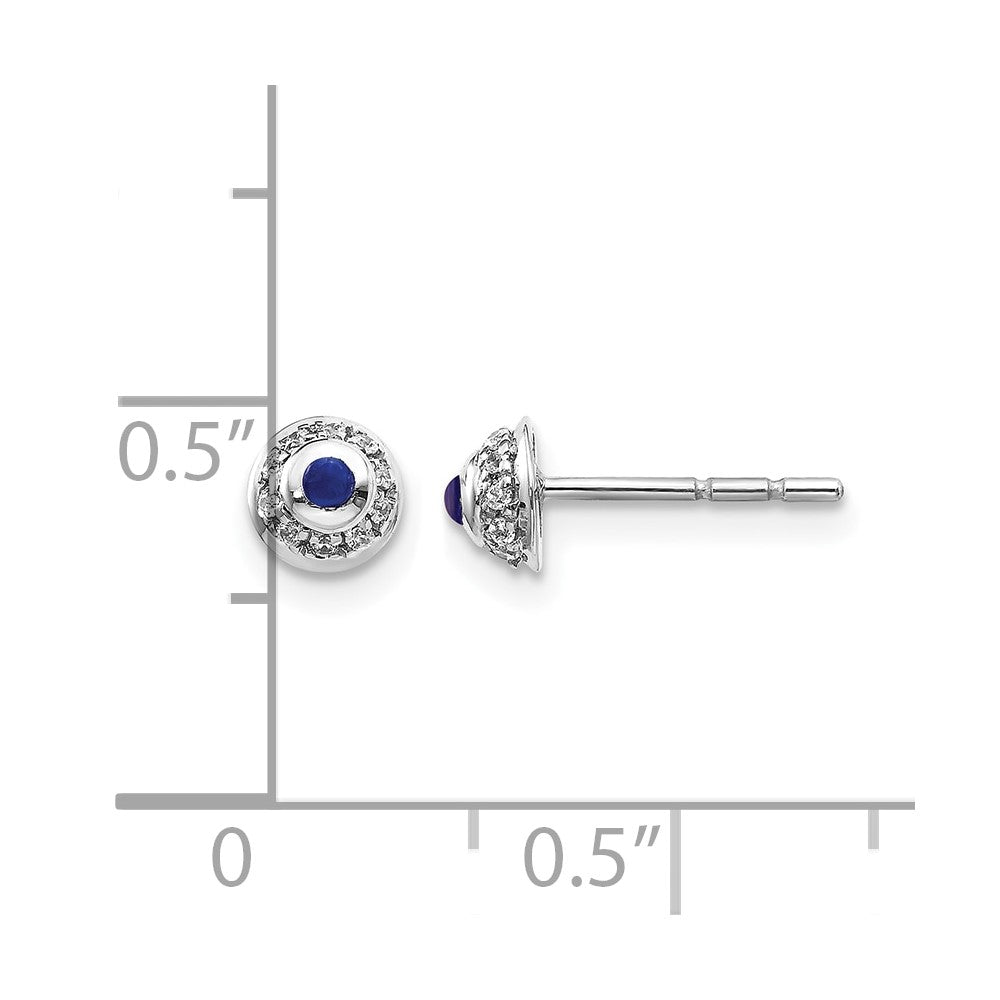 14k White Gold Real Diamond and Cabochon Sapphire Earrings