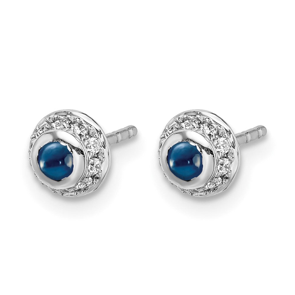 14k White Gold Real Diamond and Cabochon Sapphire Earrings