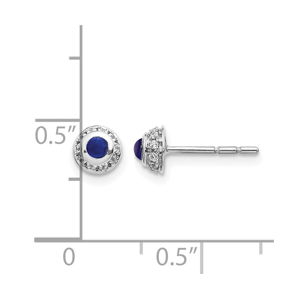 14k White Gold Real Diamond and Cabochon Sapphire Earrings