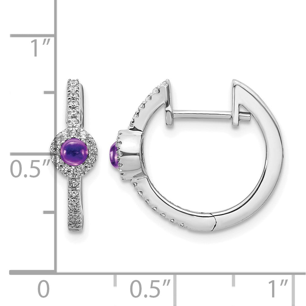 14k White Gold Real Diamond and Cabochon Amethyst Earrings