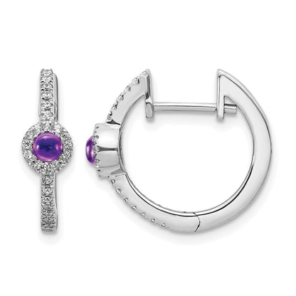14k White Gold Real Diamond and Cabochon Amethyst Earrings