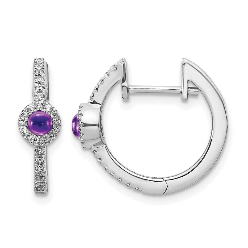 14k White Gold Real Diamond and Cabochon Amethyst Earrings