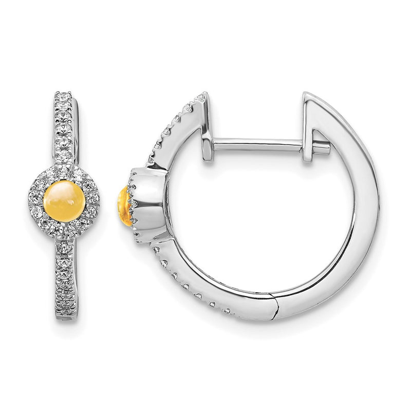 14k White Gold Real Diamond and Cabochon Citrine Earrings