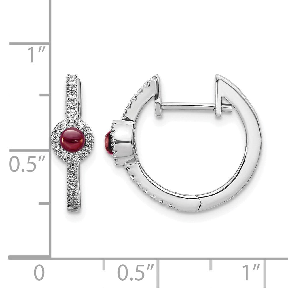 14k White Gold Real Diamond and Cabochon Garnet Earrings