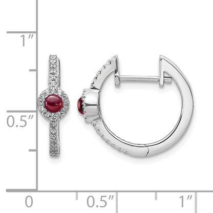 14k White Gold Real Diamond and Cabochon Garnet Earrings