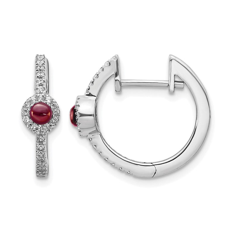 14k White Gold Real Diamond and Cabochon Garnet Earrings