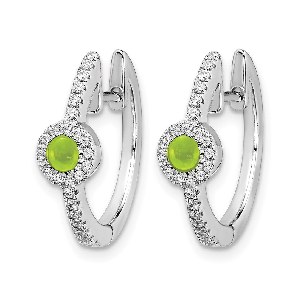 14k White Gold Real Diamond and Cabochon Peridot Earrings