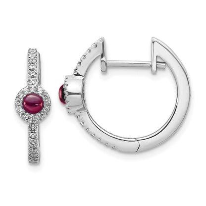14K White Gold Diamond And Cabochon Rhodolite Garnet Earrings