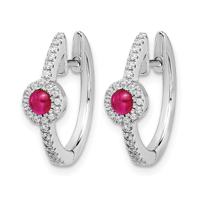 14k White Gold Real Diamond and Cabochon Ruby Earrings