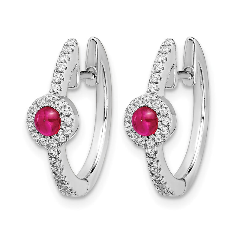 14k White Gold Real Diamond and Cabochon Ruby Earrings