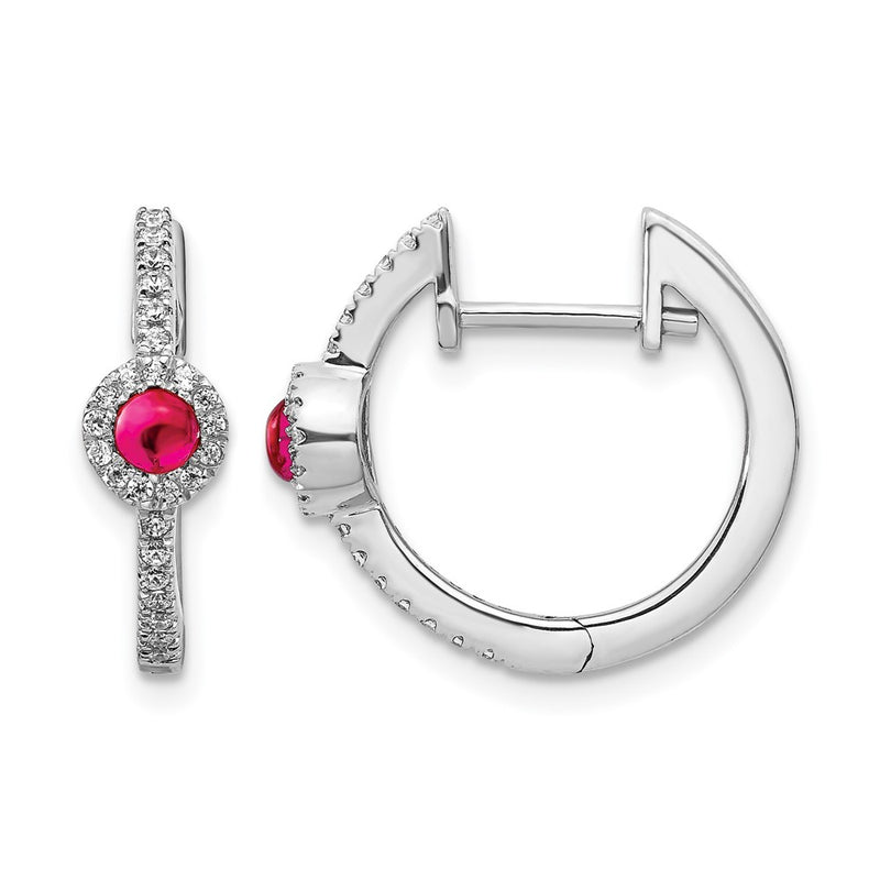 14k White Gold Real Diamond and Cabochon Ruby Earrings
