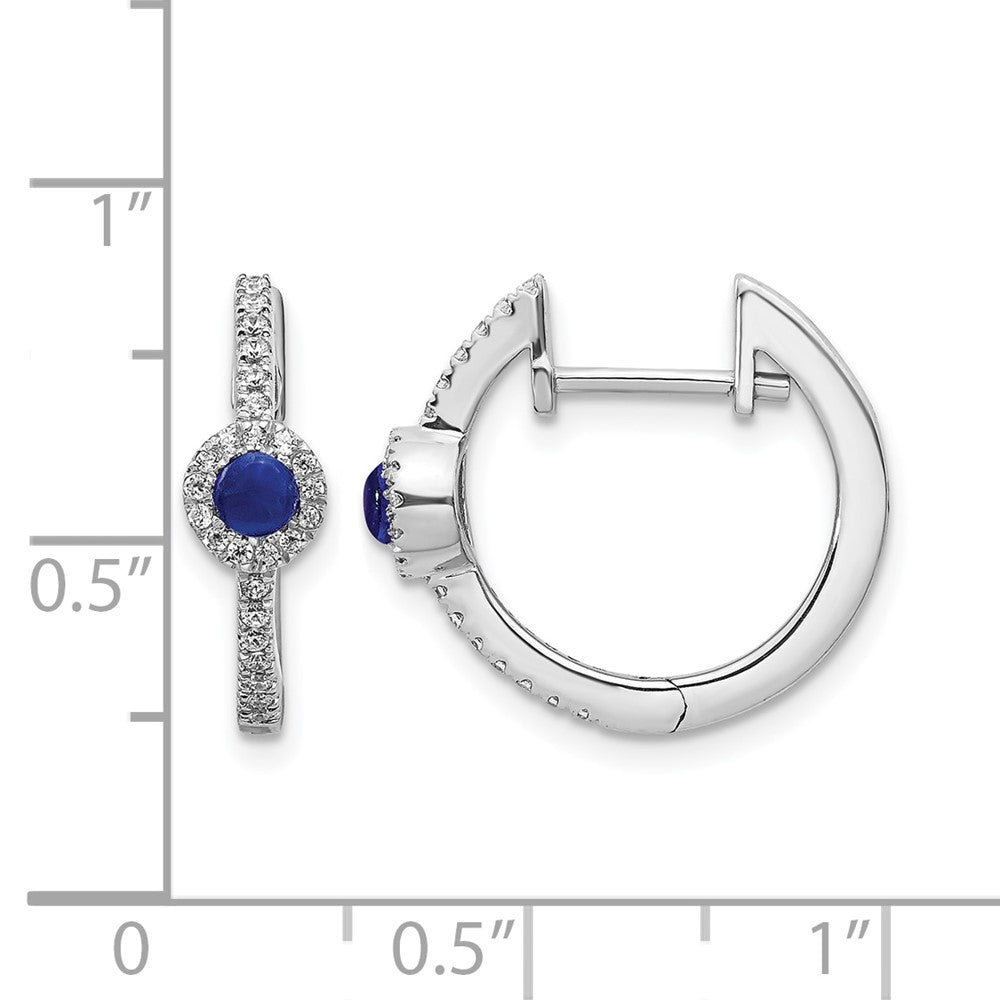 14k White Gold Real Diamond and Cabochon Sapphire Earrings