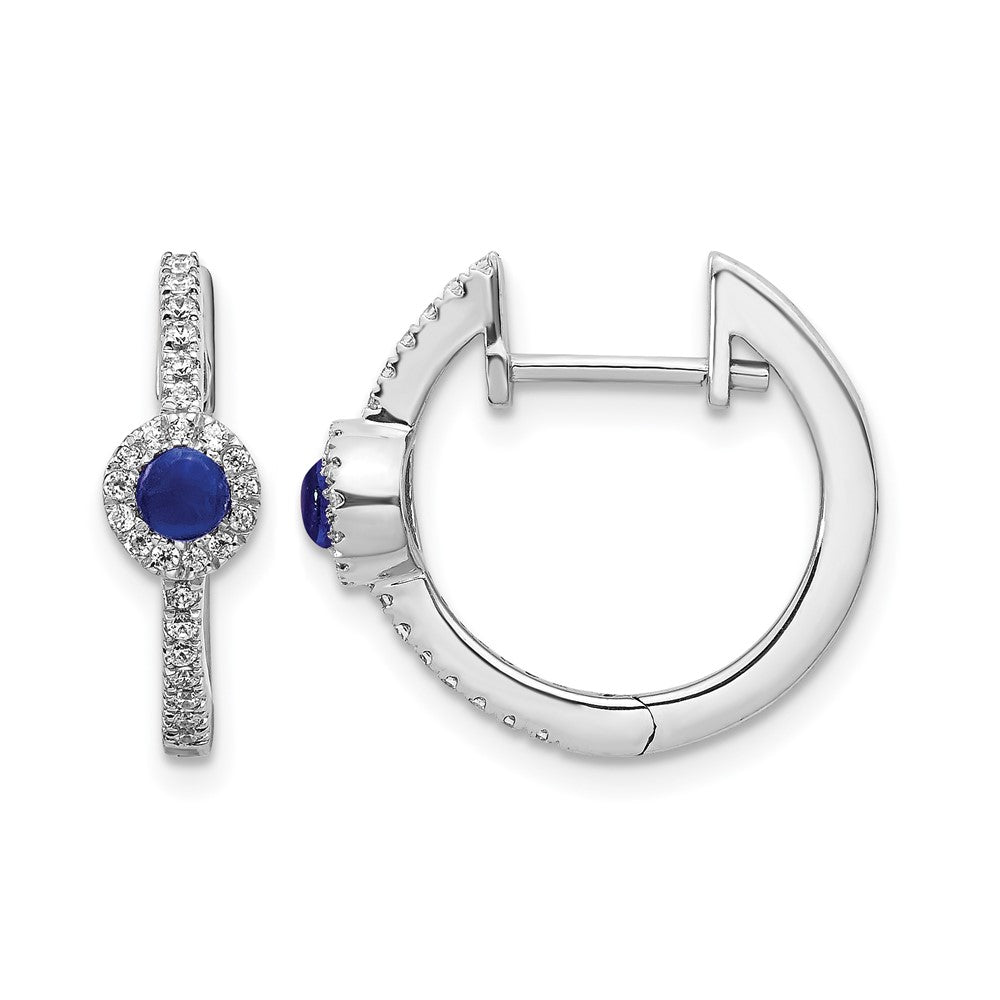14k White Gold Real Diamond and Cabochon Sapphire Earrings