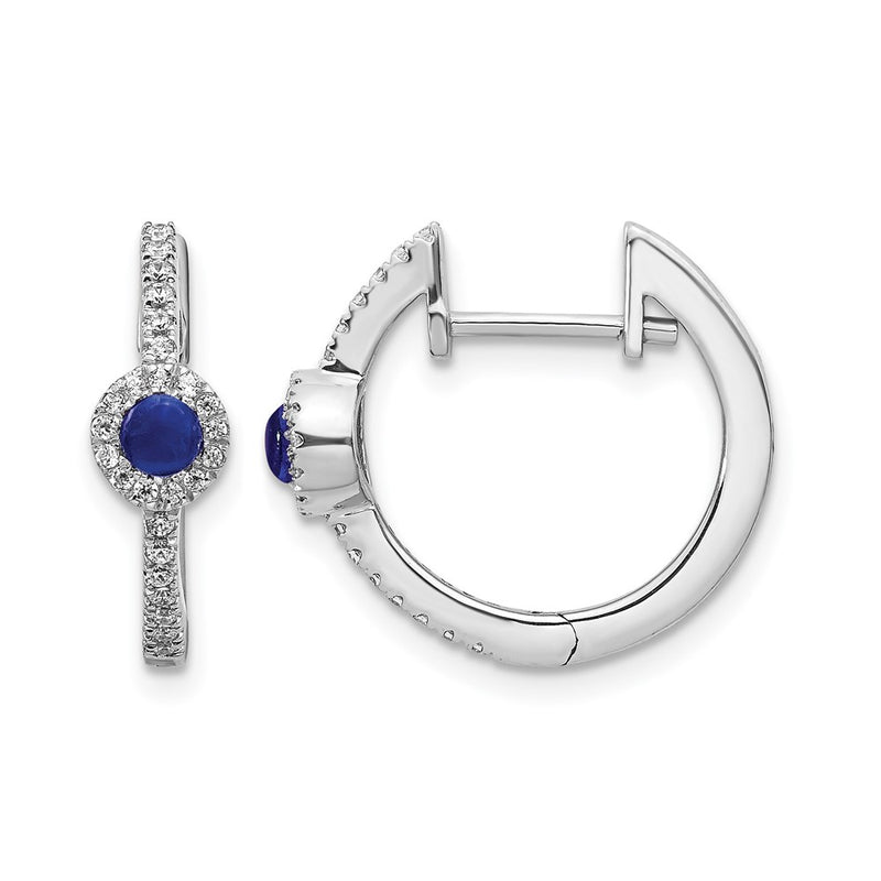 14k White Gold Real Diamond and Cabochon Sapphire Earrings