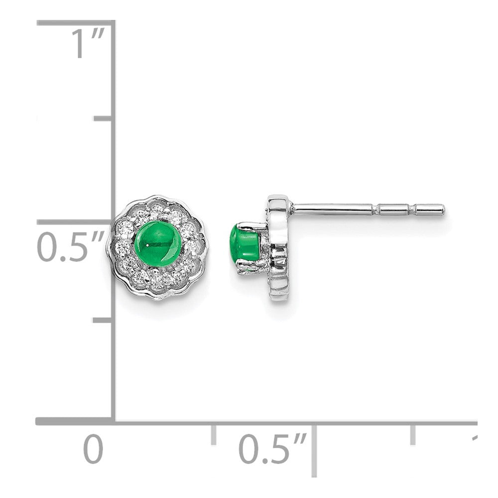 14k White Gold Real Diamond and Cabochon Emerald Earrings