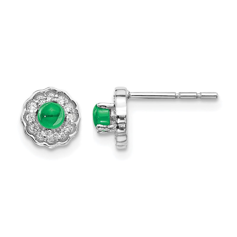 14k White Gold Real Diamond and Cabochon Emerald Earrings