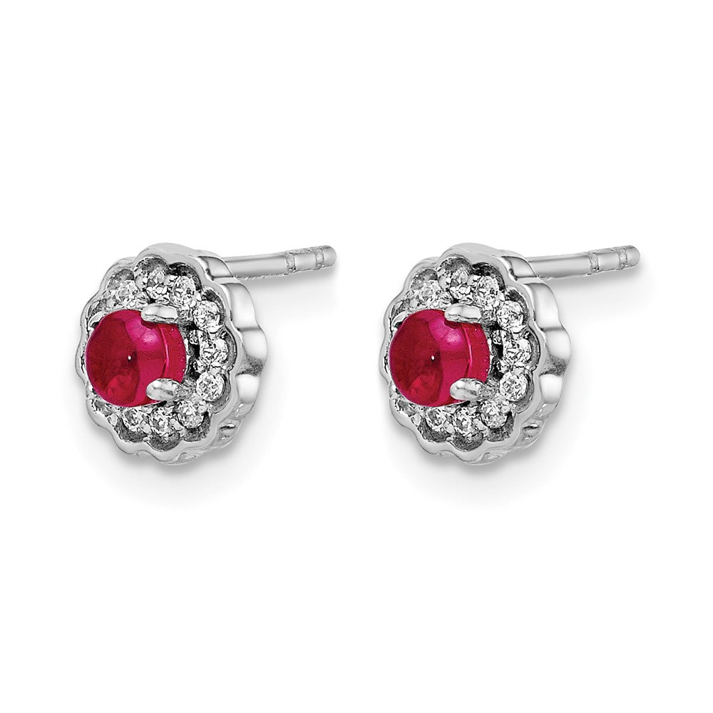 14k White Gold Real Diamond and Cabochon Ruby Earrings