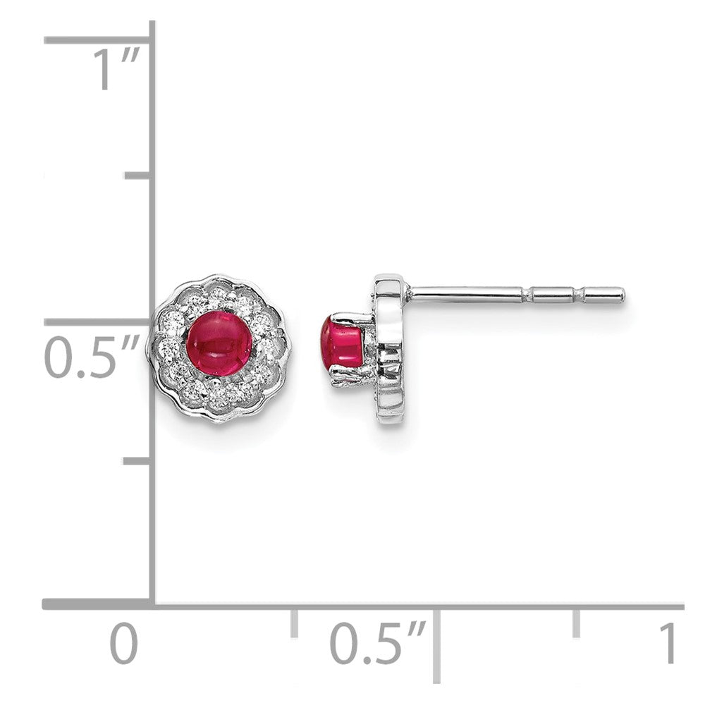14k White Gold Real Diamond and Cabochon Ruby Earrings