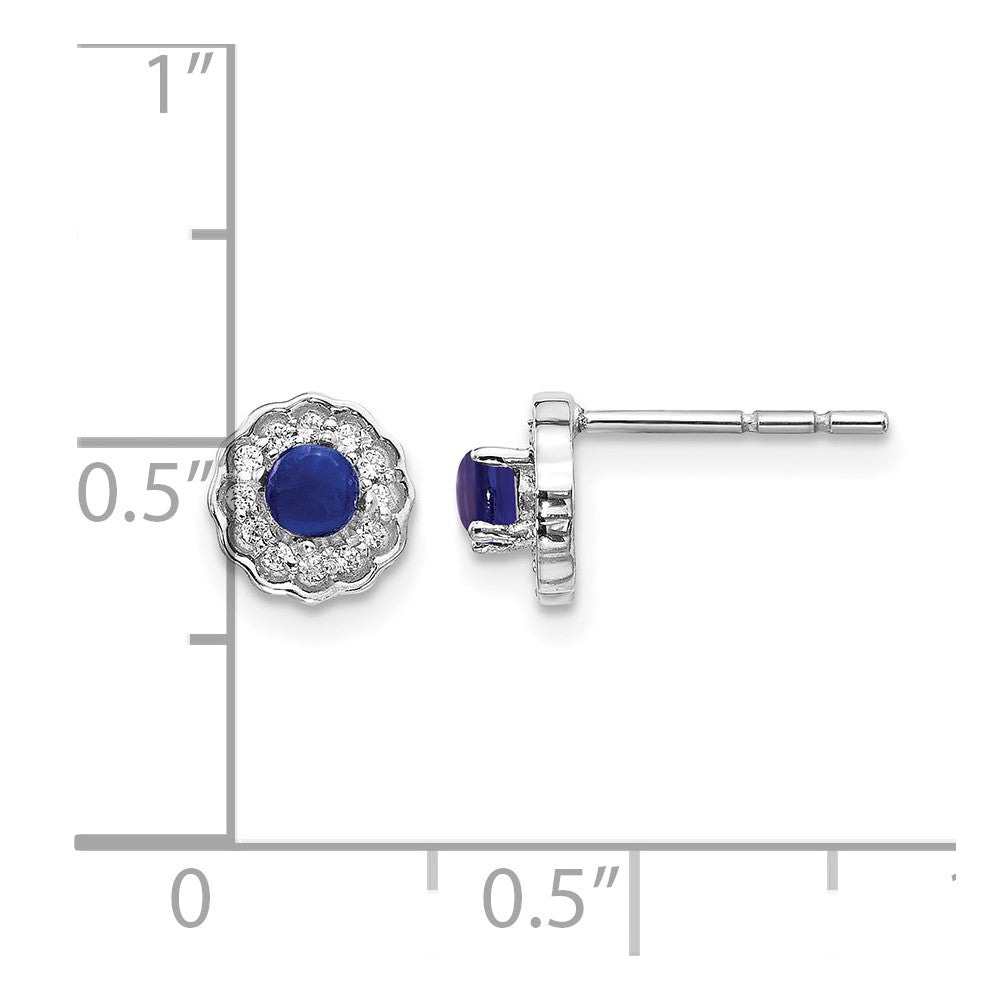 14k White Gold Real Diamond and Cabochon Sapphire Earrings