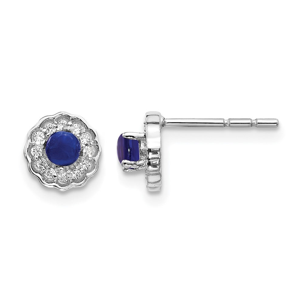 14k White Gold Real Diamond and Cabochon Sapphire Earrings