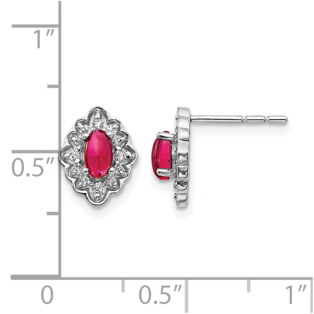 14k White Gold Real Diamond and Cabochon Ruby Earrings