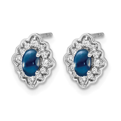 14k White Gold Real Diamond and Cabochon Sapphire Earrings