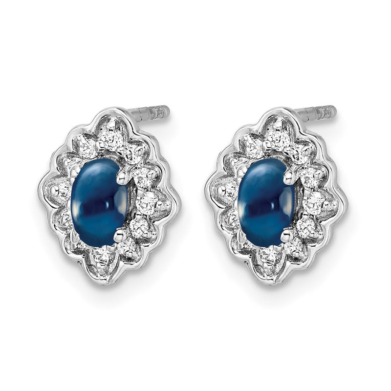 14k White Gold Real Diamond and Cabochon Sapphire Earrings