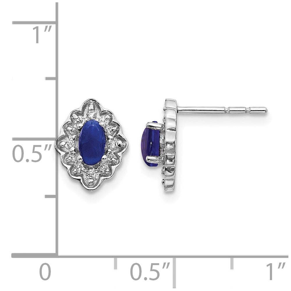14k White Gold Real Diamond and Cabochon Sapphire Earrings