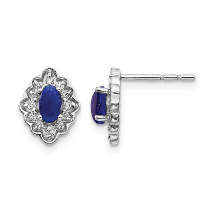 14k White Gold Real Diamond and Cabochon Sapphire Earrings