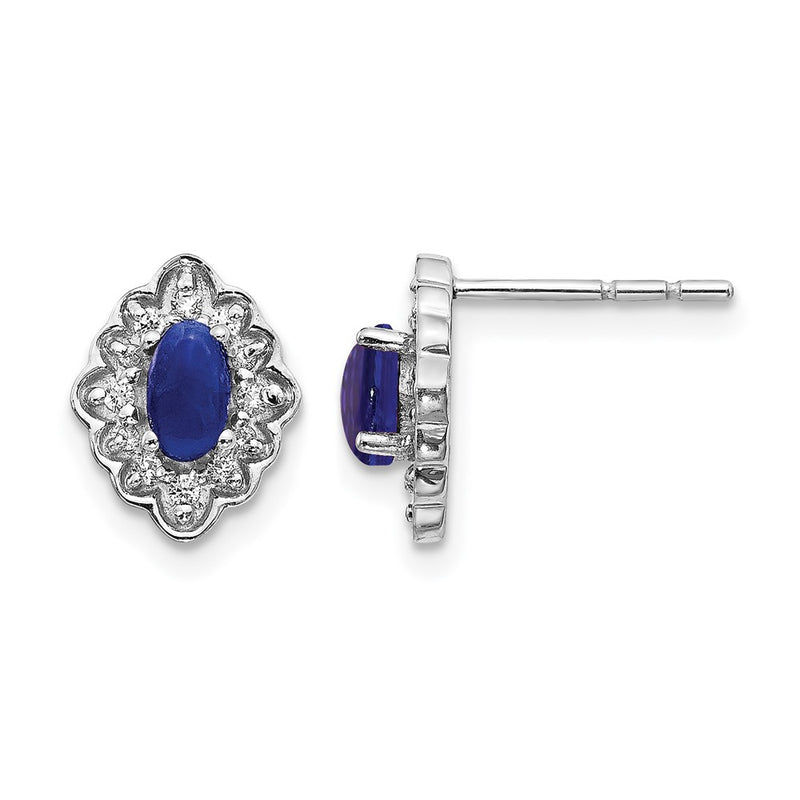14k White Gold Real Diamond and Cabochon Sapphire Earrings