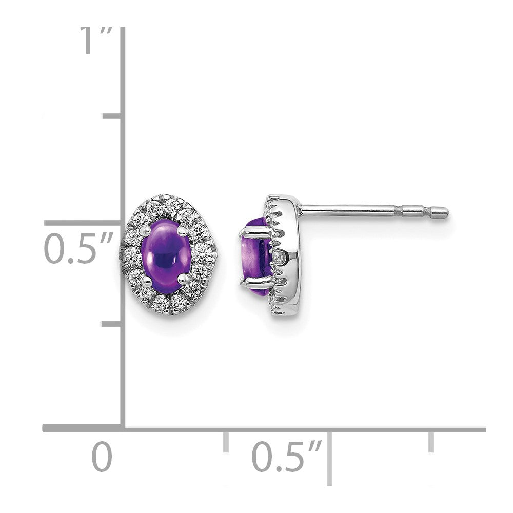 14k White Gold Real Diamond and Cabochon Amethyst Earrings