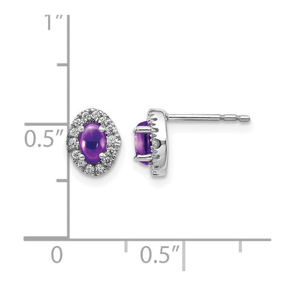 14k White Gold Real Diamond and Cabochon Amethyst Earrings