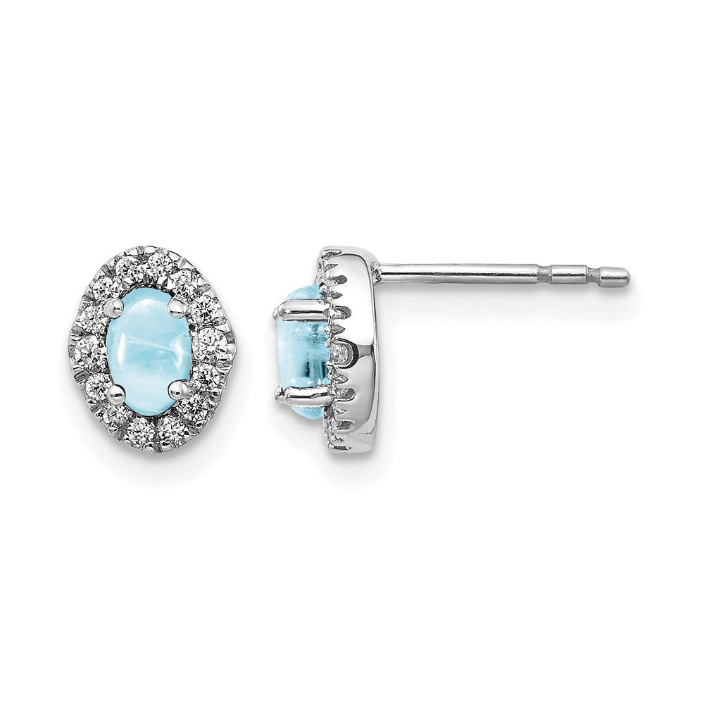 14k White Gold Real Diamond and Cabochon Aquamarine Earrings