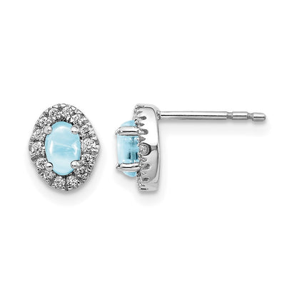 14k White Gold Real Diamond and Cabochon Aquamarine Earrings