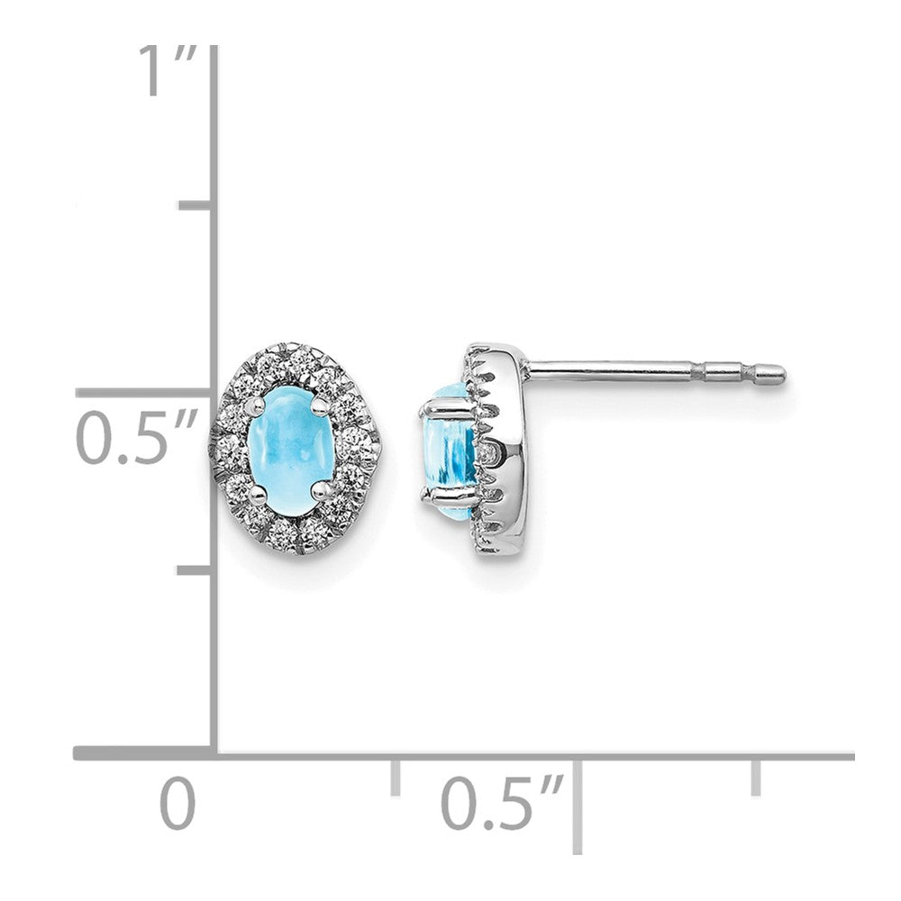 14k White Gold Real Diamond and Cabochon Blue Topaz Earrings