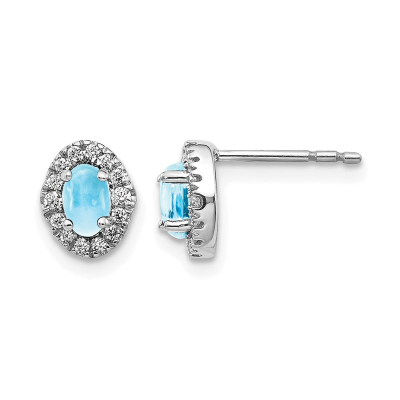 14k White Gold Real Diamond and Cabochon Blue Topaz Earrings