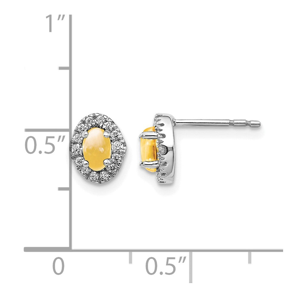 14k White Gold Real Diamond and Cabochon Citrine Earrings