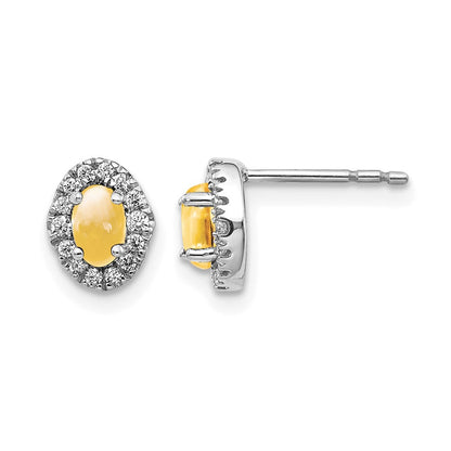 14k White Gold Real Diamond and Cabochon Citrine Earrings