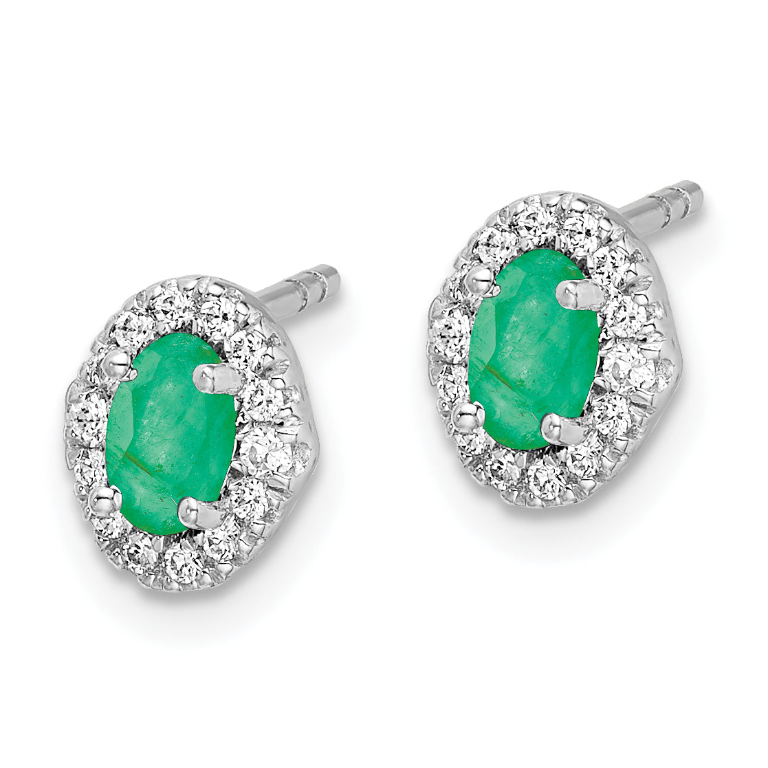 14k White Gold 1/6 Ct. Lab Grown Diamond VS/SI+ G+ and Oval Created Emerald Halo Post Earrings
