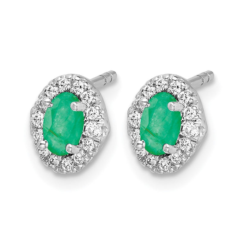 14k White Gold Real Diamond and Cabochon Emerald Earrings