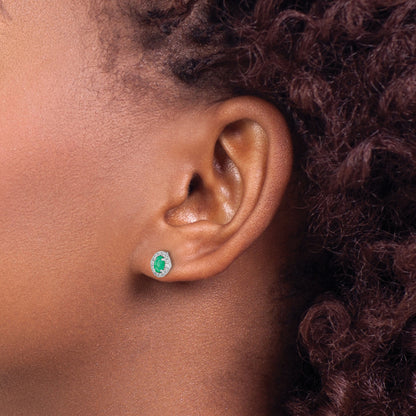 14k White Gold 1/6 Ct. Lab Grown Diamond VS/SI+ G+ and Oval Created Emerald Halo Post Earrings