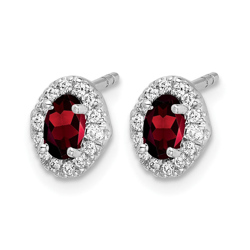 14k White Gold Real Diamond and Cabochon Garnet Earrings