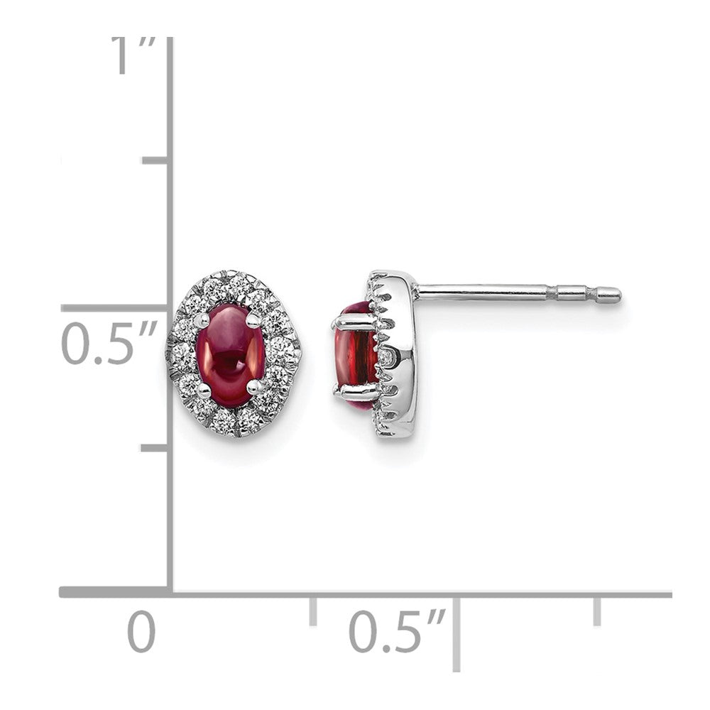 14k White Gold Real Diamond and Cabochon Garnet Earrings