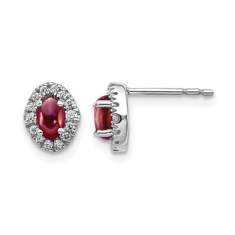 14k White Gold Real Diamond and Cabochon Garnet Earrings