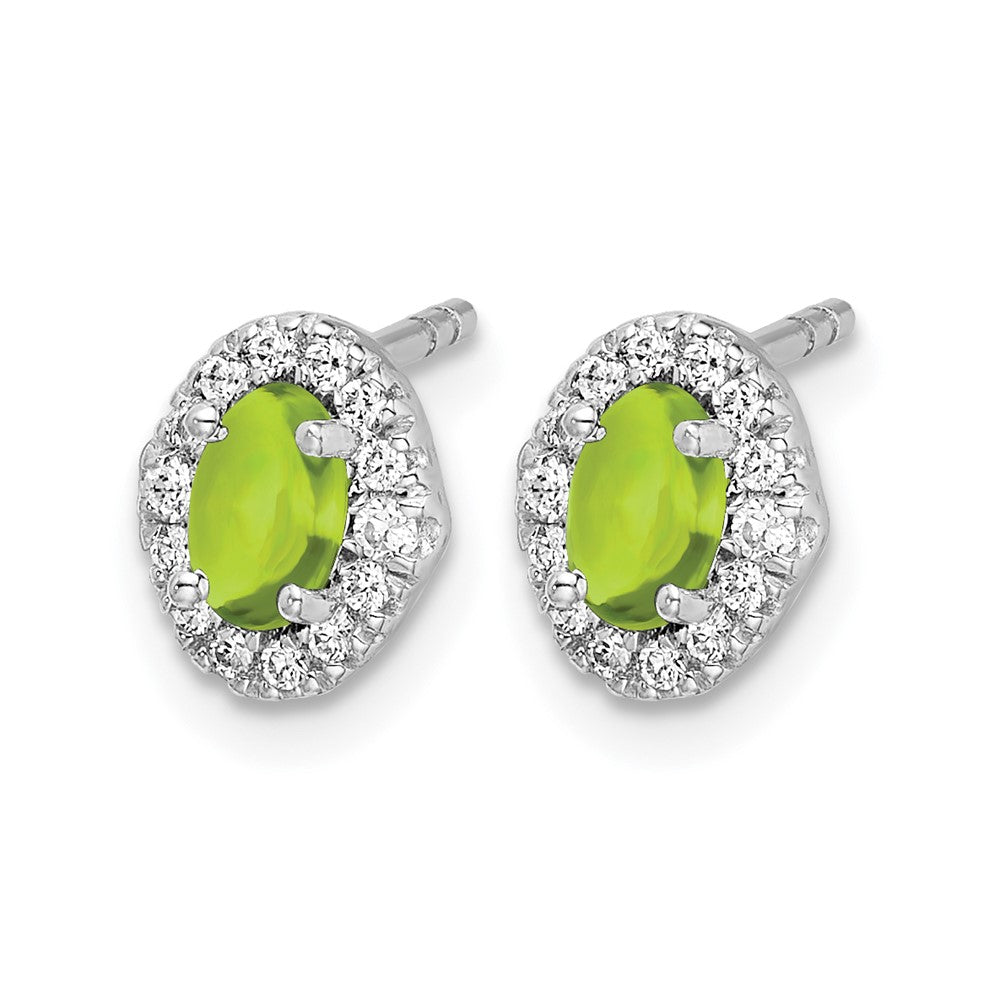 14k White Gold Real Diamond and Cabochon Peridot Earrings