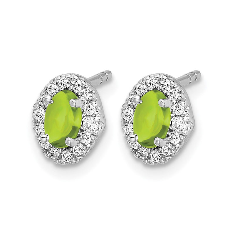 14k White Gold Real Diamond and Cabochon Peridot Earrings