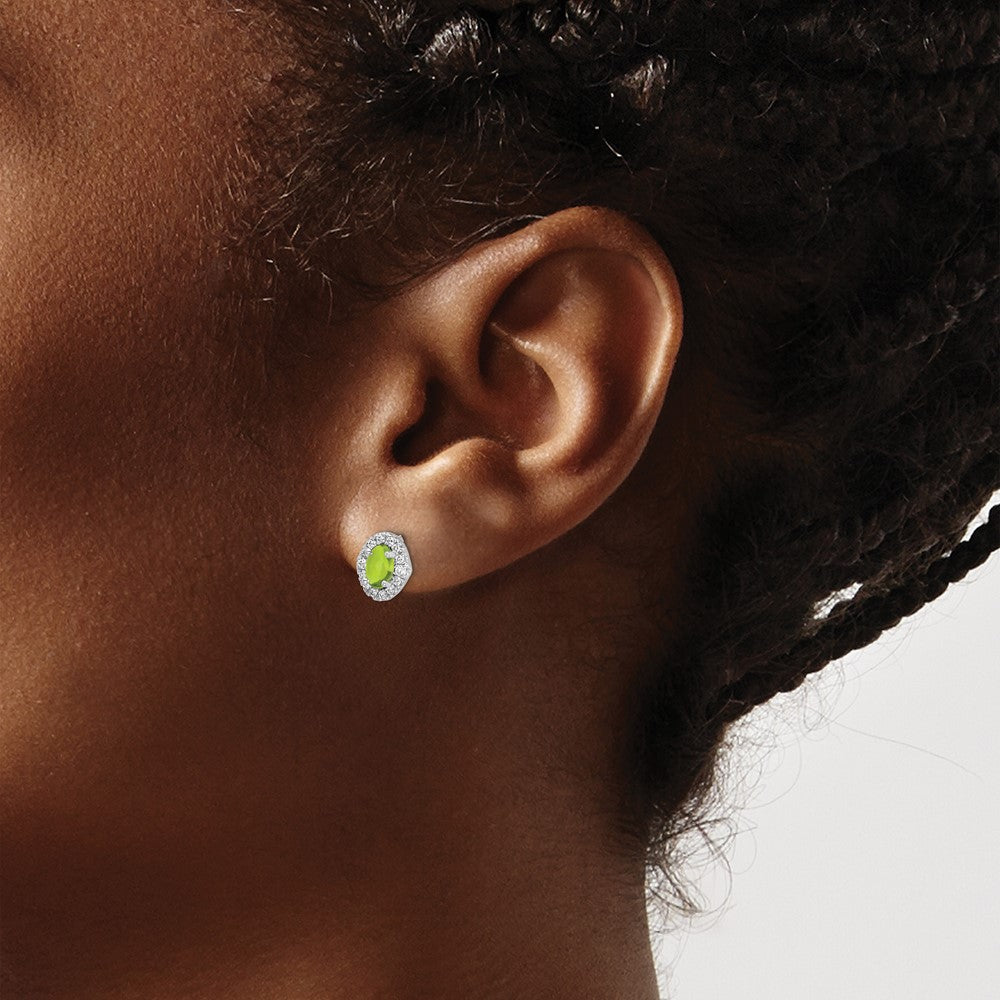 14k White Gold Real Diamond and Cabochon Peridot Earrings