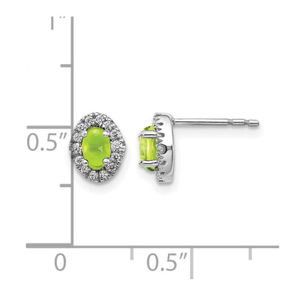 14k White Gold Real Diamond and Cabochon Peridot Earrings