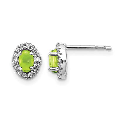 14k White Gold Real Diamond and Cabochon Peridot Earrings